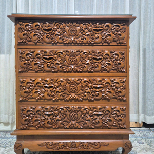 엔틱 수공예 원목 조각 4단서랍장 이미지