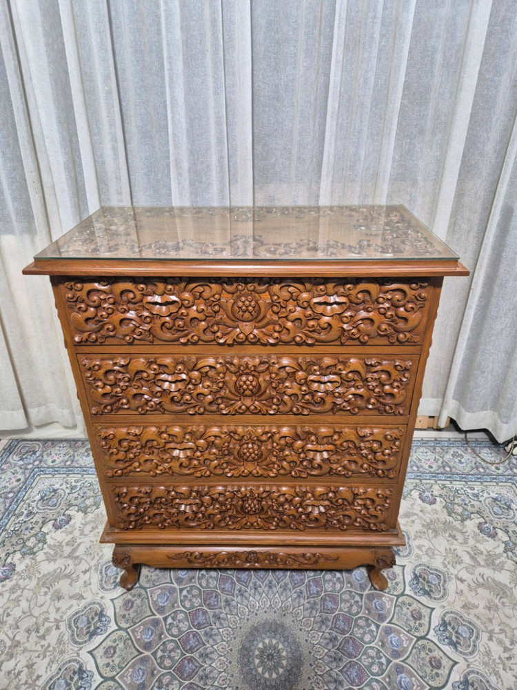 엔틱 수공예 원목 조각 4단서랍장 이미지