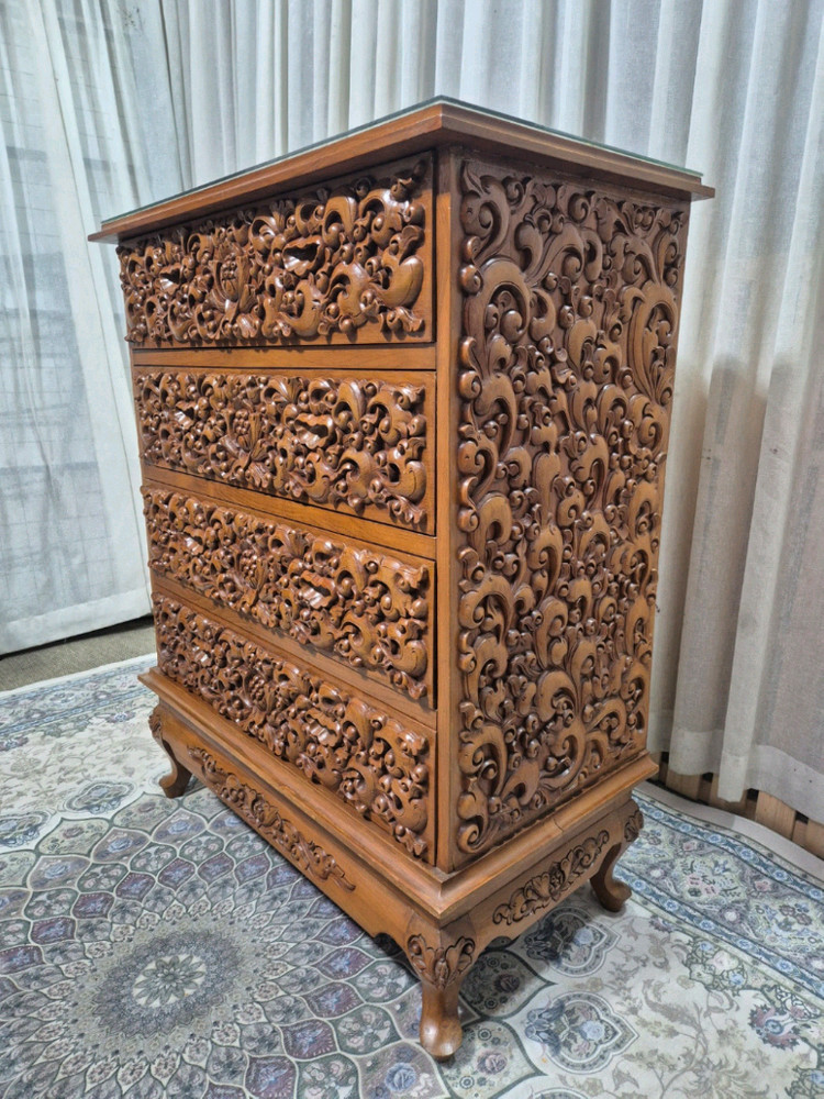 엔틱 수공예 원목 조각 4단서랍장 이미지