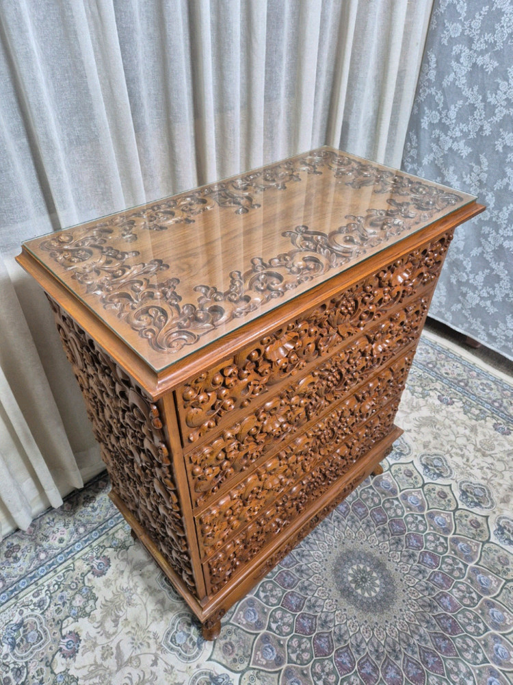 엔틱 수공예 원목 조각 4단서랍장 이미지