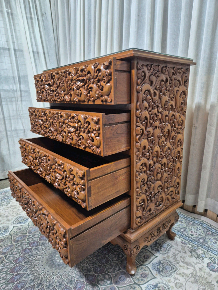 엔틱 수공예 원목 조각 4단서랍장 이미지