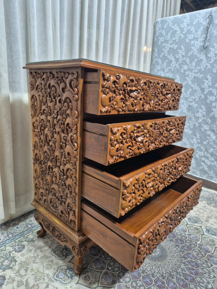 엔틱 수공예 원목 조각 4단서랍장 이미지