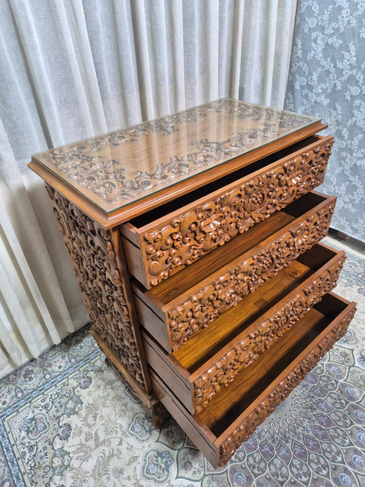 엔틱 수공예 원목 조각 4단서랍장 이미지