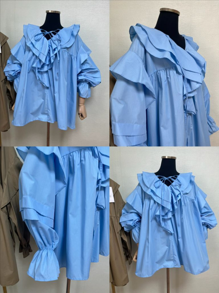 프릴롱블라우스,화이트아일렛레이스블라 이미지