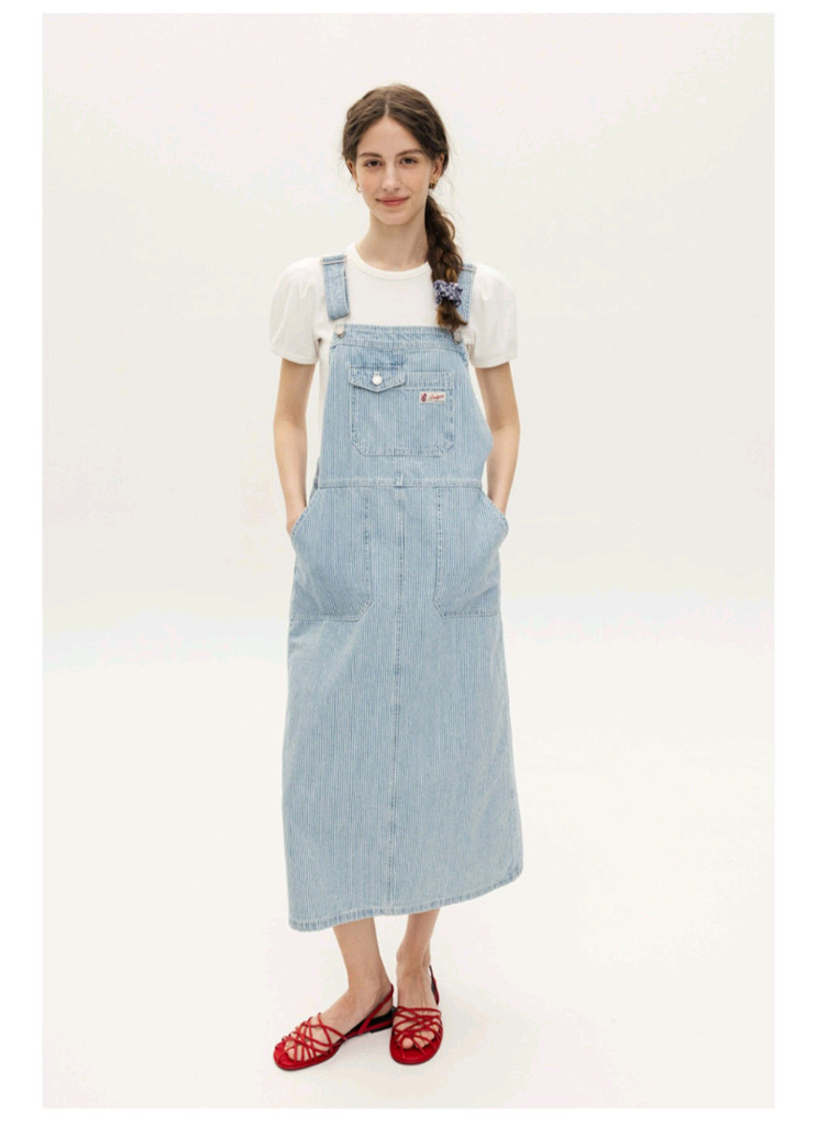 앤유 크랜본 포켓 포인트 데님 오버롤 원피스 이미지