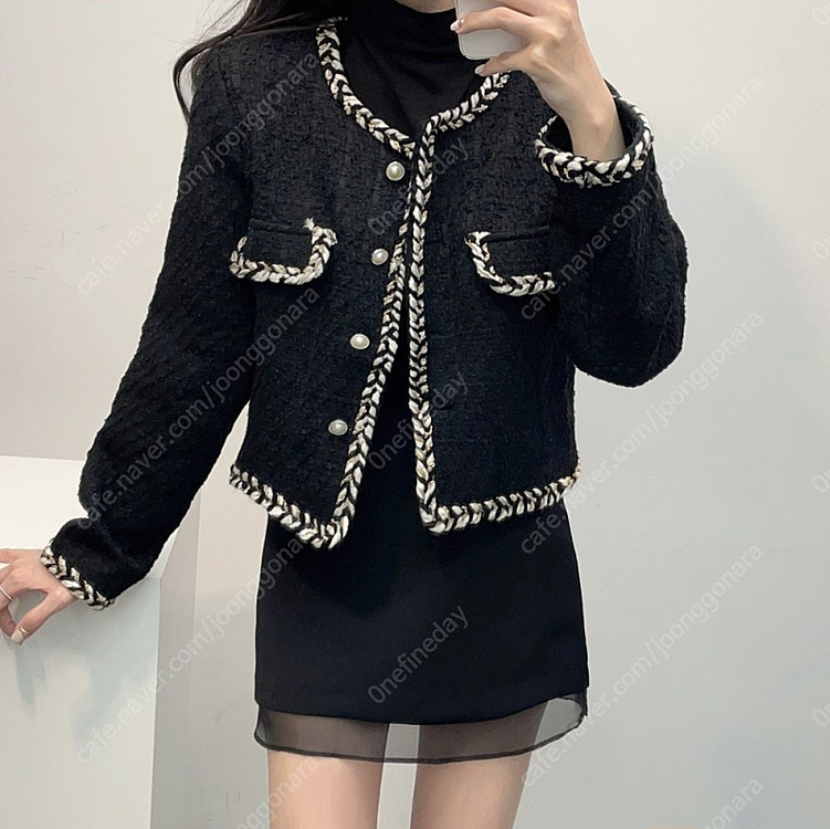 [새상품] 포인트 트위드자켓(블랙) 이미지