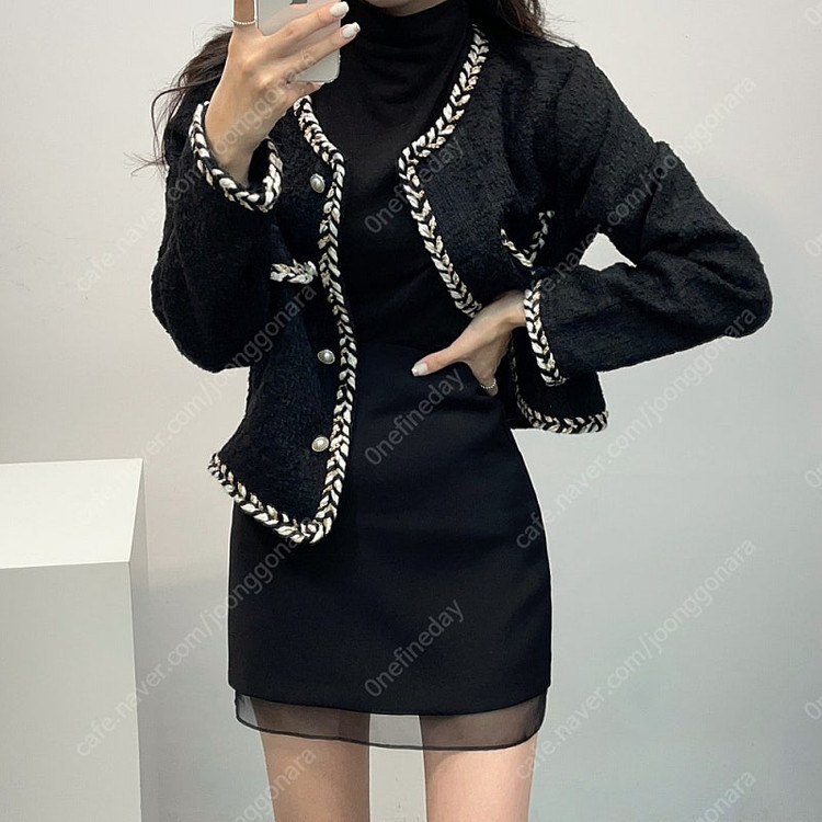 [새상품] 포인트 트위드자켓(블랙) 이미지