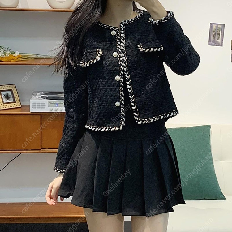 [새상품] 포인트 트위드자켓(블랙) 이미지