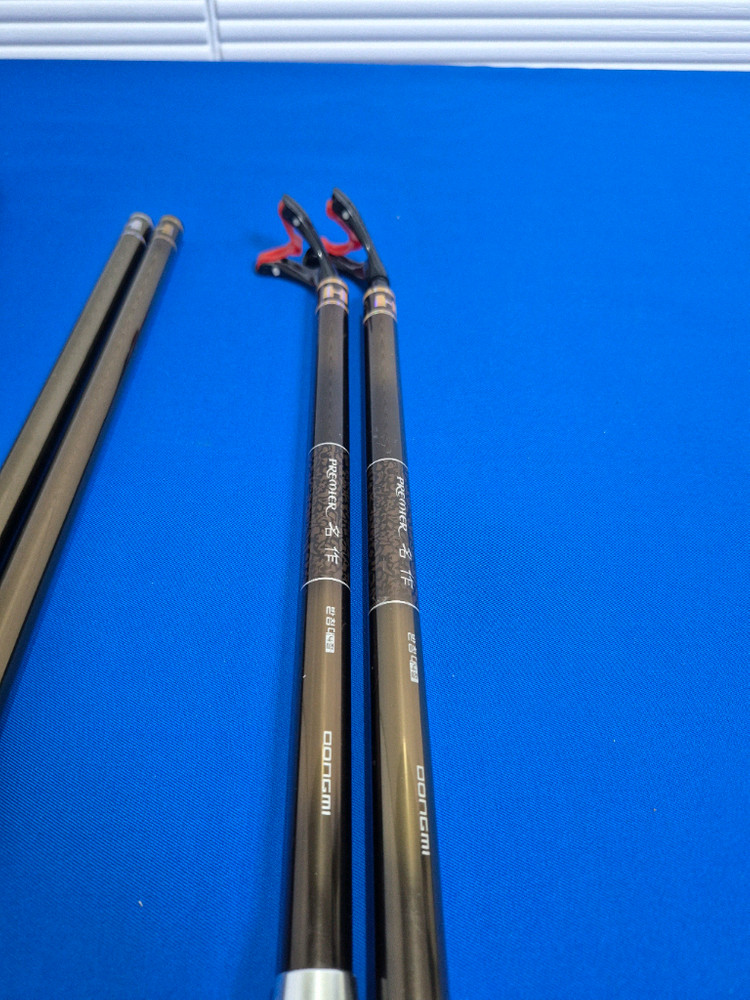 동미 프리미어 명작 낚시대 32칸 쌍포와 받침대 쌍대 양어장 사용 명간 낚시대 이미지