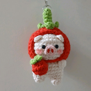 토마토 돼지 인형 뜨개 키링 이미지