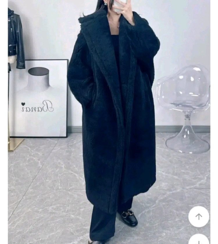 바나이 알파카 양털 테디베어 코트 - 블랙 이미지