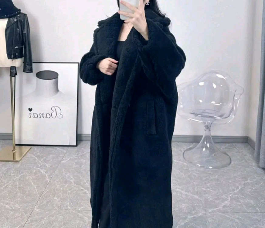 바나이 알파카 양털 테디베어 코트 - 블랙 이미지