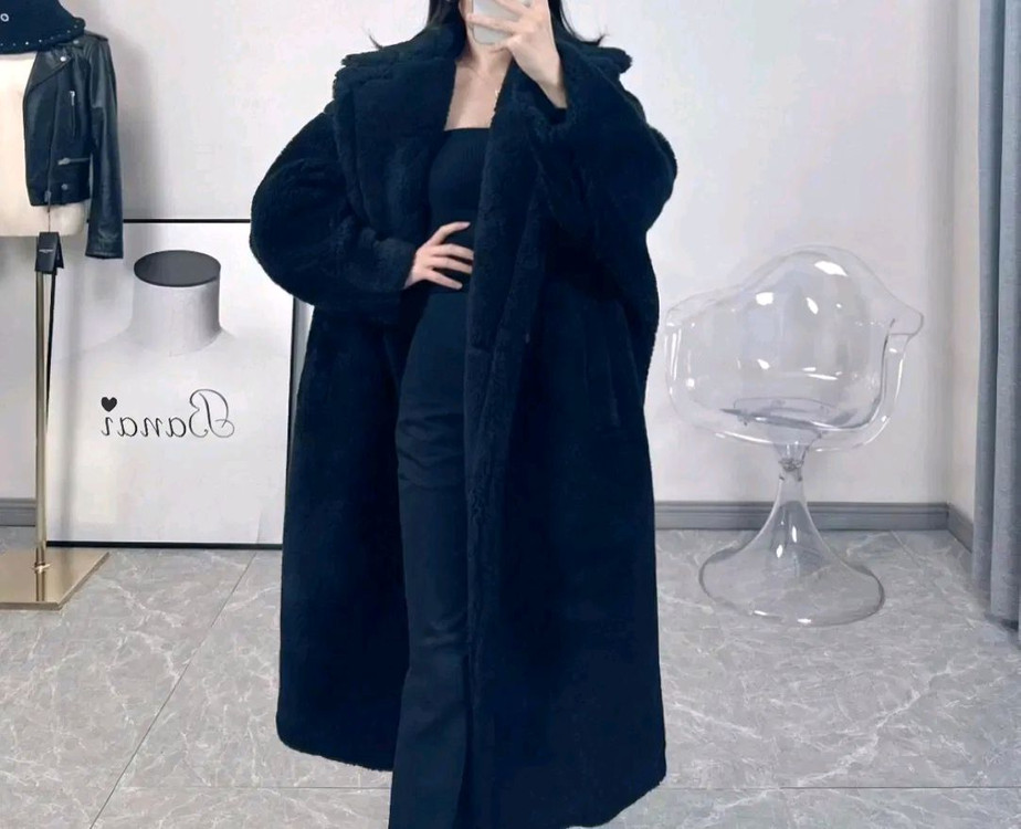 바나이 알파카 양털 테디베어 코트 - 블랙 이미지