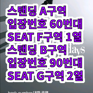 무대앞/VIP 백넘버 서울내한공연 연석티켓양도 이미지