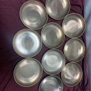 오부자 방짜유기 볼 접시 10점 유기 접시 유기 그릇 놋그릇 무형문화재 이점술 방자유기 놋 접시 이미지