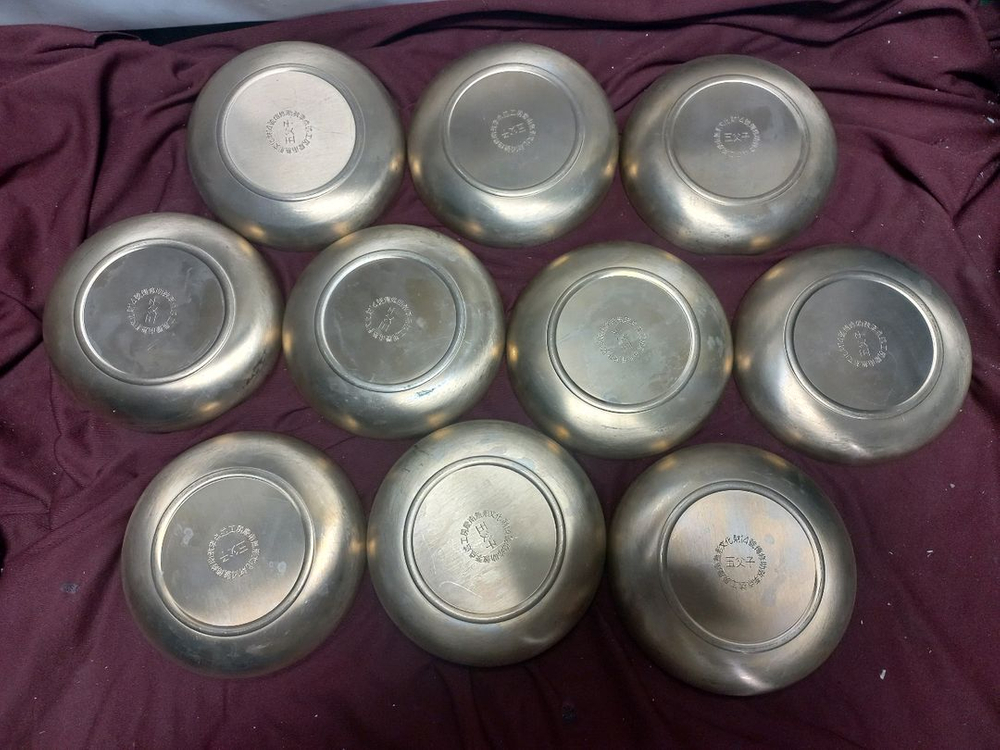 오부자 방짜유기 볼 접시 10점 유기 접시 유기 그릇 놋그릇 무형문화재 이점술 방자유기 놋 접시 이미지