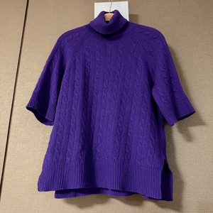 폴로 랄프로렌 캐시미어 울 케이블 반팔 니트 터틀넥 퍼플 보라색목티꽈배기 이미지