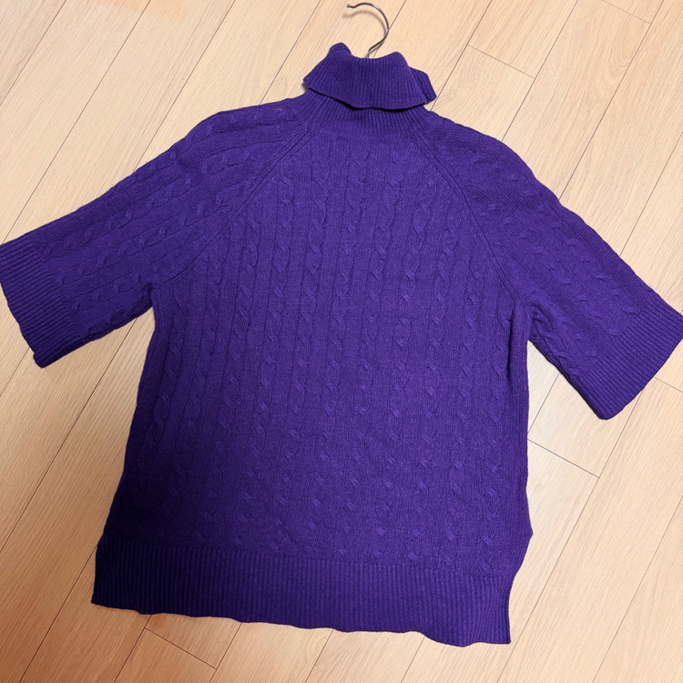 폴로 랄프로렌 캐시미어 울 케이블 반팔 니트 터틀넥 퍼플 보라색목티꽈배기 이미지