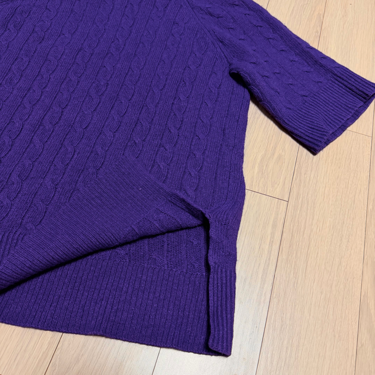 폴로 랄프로렌 캐시미어 울 케이블 반팔 니트 터틀넥 퍼플 보라색목티꽈배기 이미지