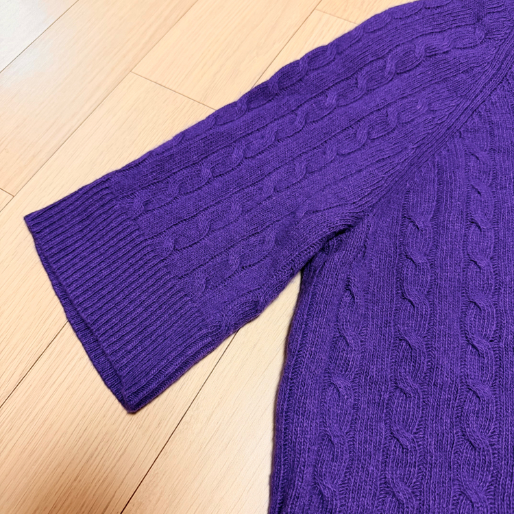 폴로 랄프로렌 캐시미어 울 케이블 반팔 니트 터틀넥 퍼플 보라색목티꽈배기 이미지