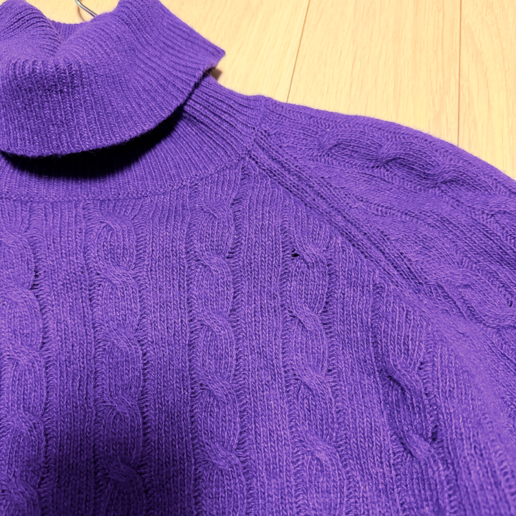 폴로 랄프로렌 캐시미어 울 케이블 반팔 니트 터틀넥 퍼플 보라색목티꽈배기 이미지