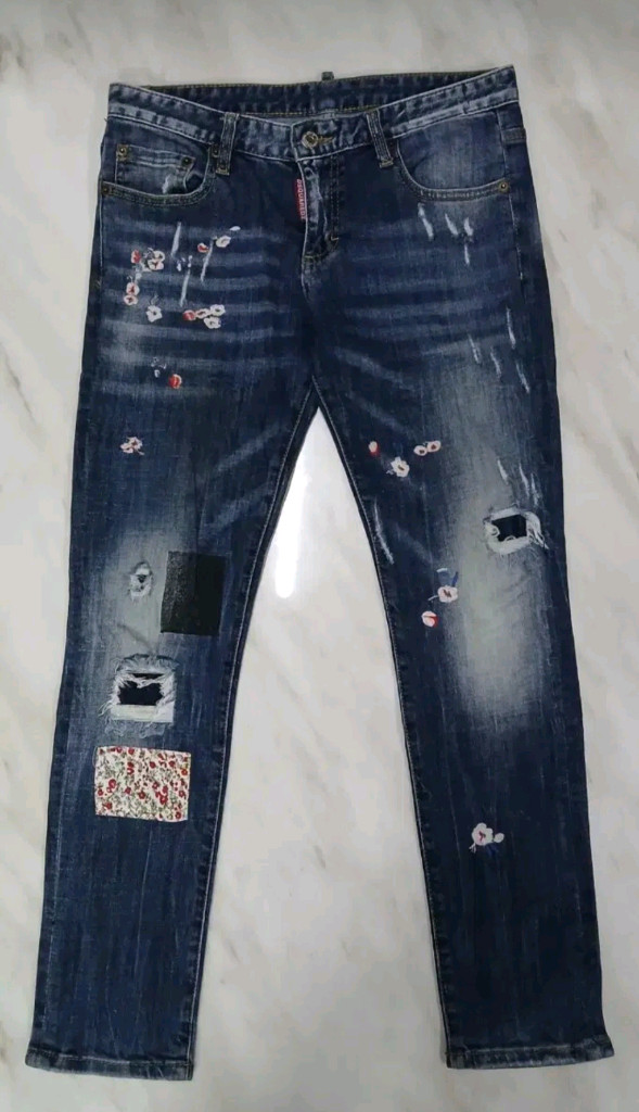 [초 희귀템 여성용] 디스쿼어드2 플라워 자수 데님 청바지 바지 28 인찌 발망 아미리 에디하디 크롬하츠 바이커진 이미지