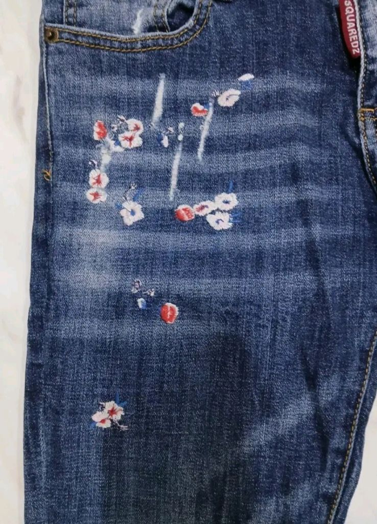 [초 희귀템 여성용] 디스쿼어드2 플라워 자수 데님 청바지 바지 28 인찌 발망 아미리 에디하디 크롬하츠 바이커진 이미지