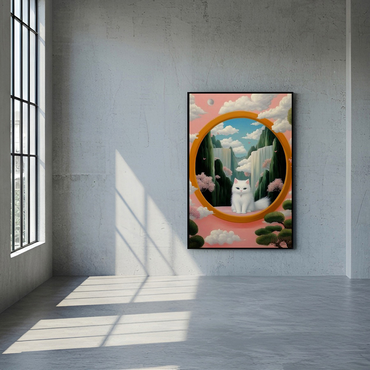 꿈의 중심에서 기다리는 것 그림 액자 팝아트 인테리어소품 하얀고양이그림 고양이액자 대형 거실 포인트 아트포스터 벽장 이미지