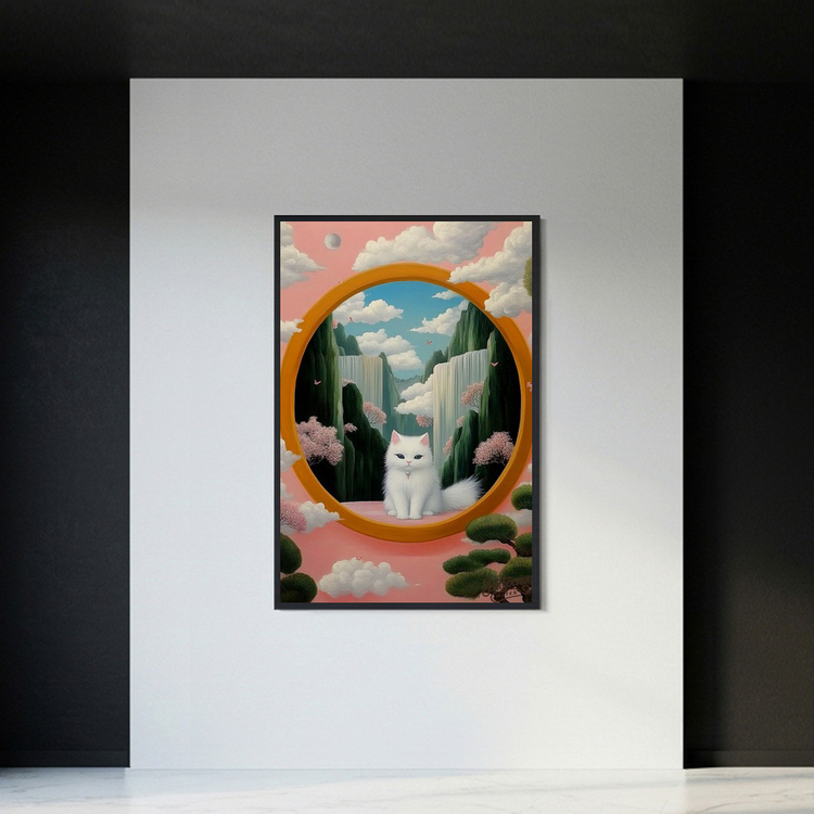 꿈의 중심에서 기다리는 것 그림 액자 팝아트 인테리어소품 하얀고양이그림 고양이액자 대형 거실 포인트 아트포스터 벽장 이미지