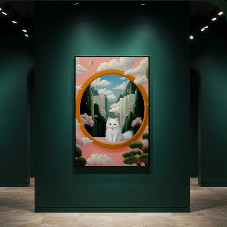 꿈의 중심에서 기다리는 것 그림 액자 팝아트 인테리어소품 하얀고양이그림 고양이액자 대형 거실 포인트 아트포스터 벽장 이미지