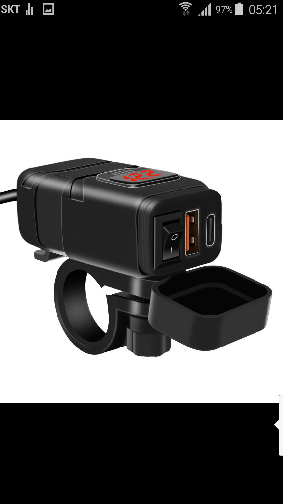 오토바이 usb 충전기 QC3.0 PD 고속충전 전압계 이미지