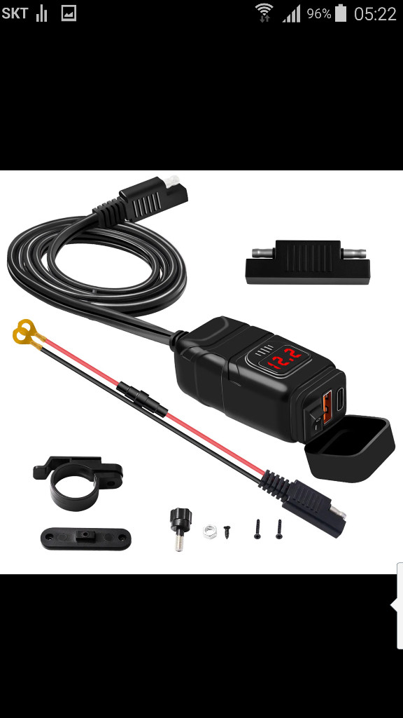 오토바이 usb 충전기 QC3.0 PD 고속충전 전압계 이미지