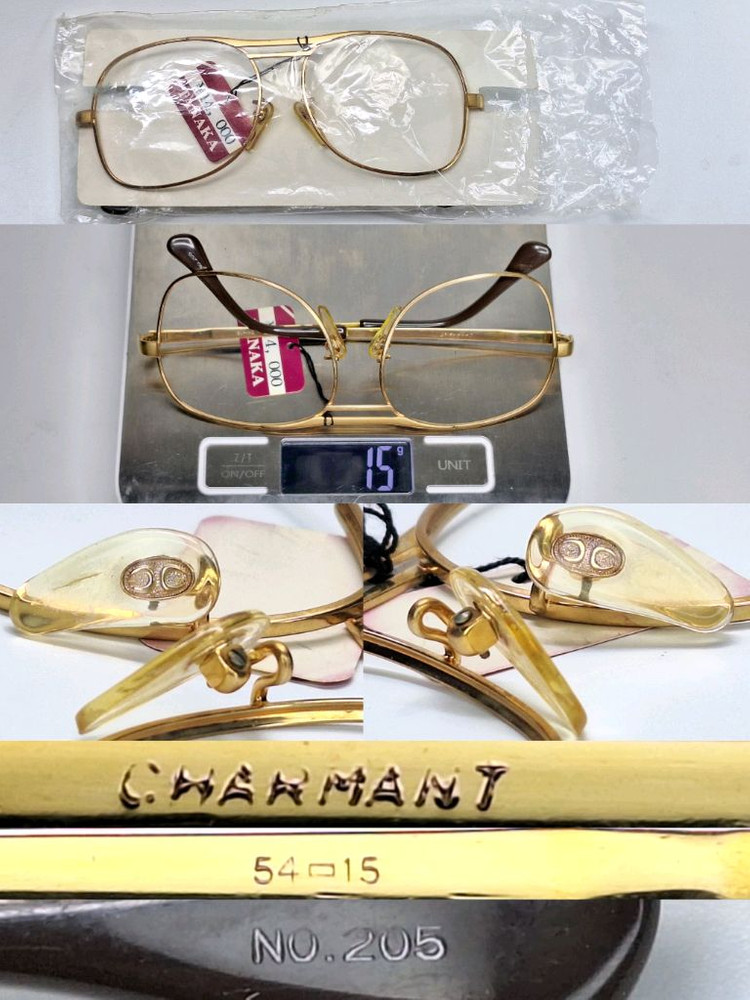 80s 일본제 빈티지 데드스톡 미사용/Charmant NO.205 샤르망 안경테 54mm/투브릿지 더블브릿지 골드 이미지