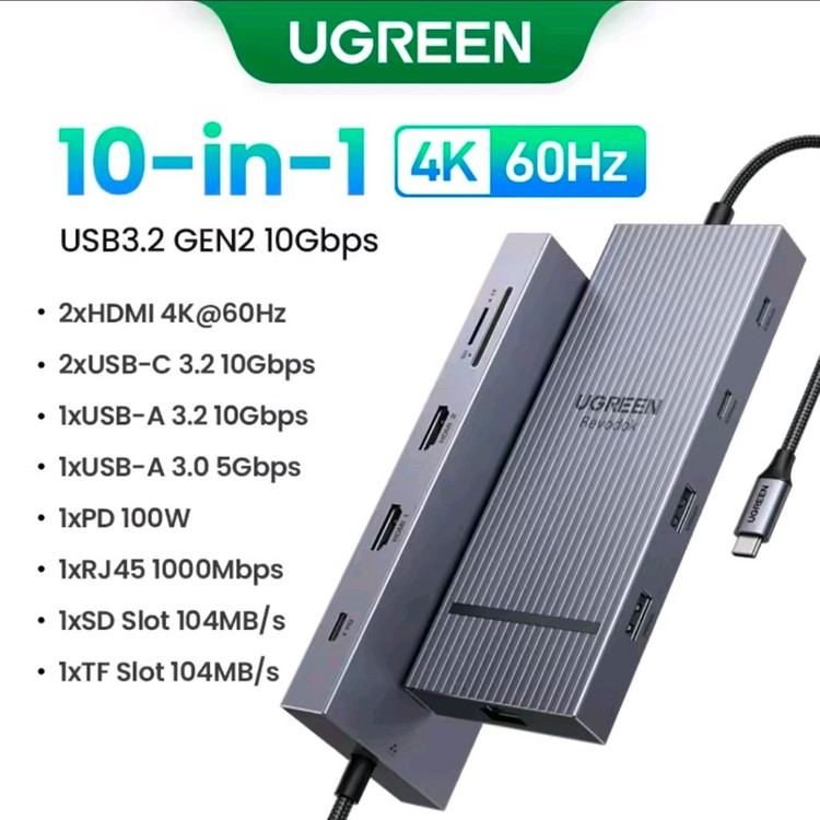 유그린 UGREEN 멀터허브 10in1,6in1 4K60Hz,RJ45 유선랜 각종 USB 멀티포트및 충전 멀티허브, 이미지