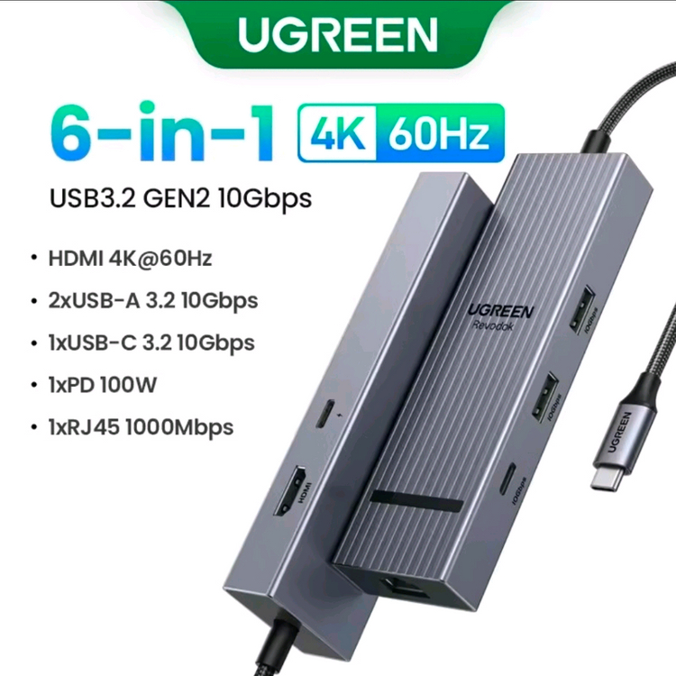 유그린 UGREEN 멀터허브 10in1,6in1 4K60Hz,RJ45 유선랜 각종 USB 멀티포트및 충전 멀티허브, 이미지