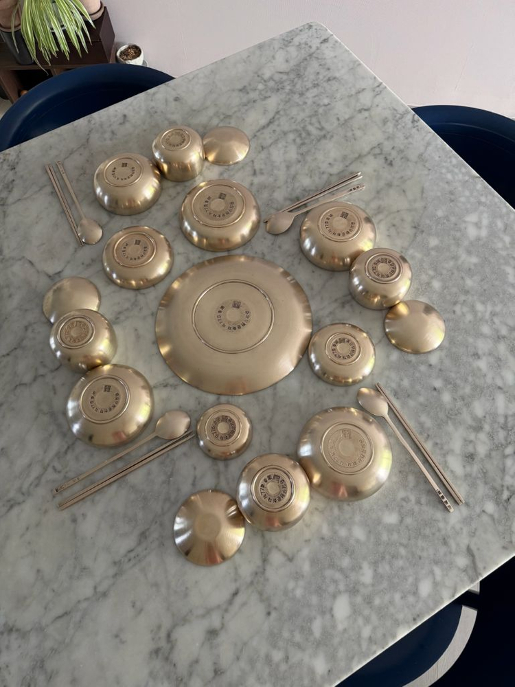 유기 그릇 대한민국 인간문화재 국가중요무형문화재 제77호 향원 김근수 4인 유기 반상기 이미지