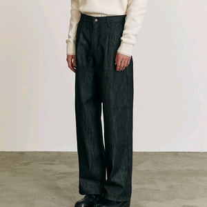 [L] 포트너스 투턱 와이드 블랙 데님 진 청바지 이미지