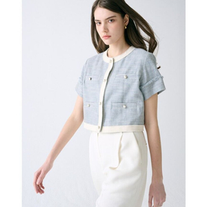 프론트로우 트위드 크롭 자켓 라이트블루 (55~66) 이미지