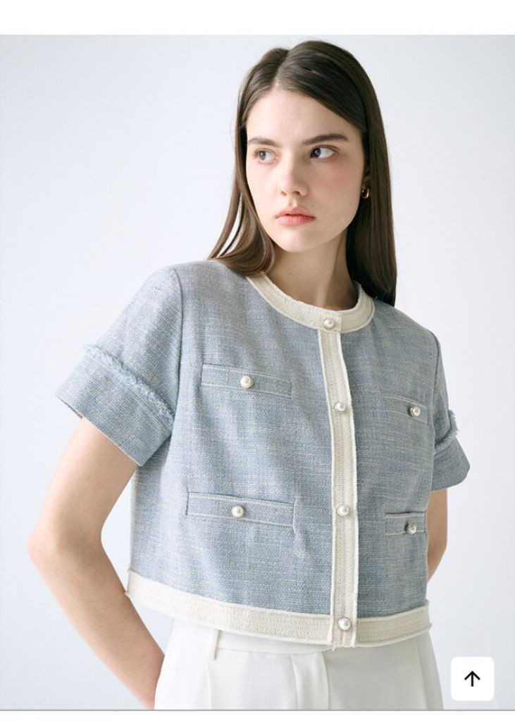 프론트로우 트위드 크롭 자켓 라이트블루 (55~66) 이미지