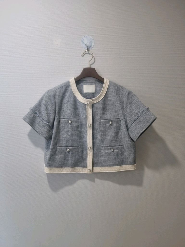 프론트로우 트위드 크롭 자켓 라이트블루 (55~66) 이미지