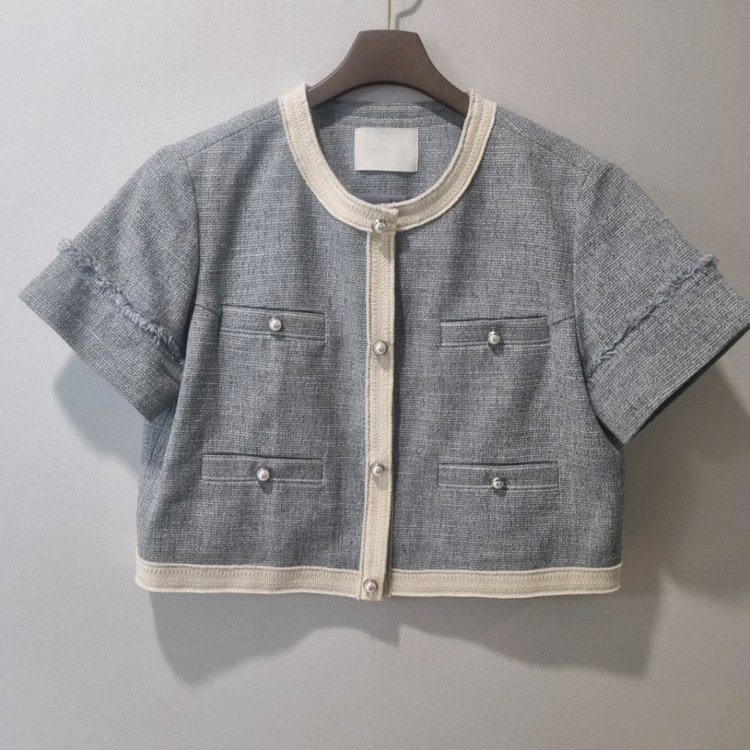 프론트로우 트위드 크롭 자켓 라이트블루 (55~66) 이미지