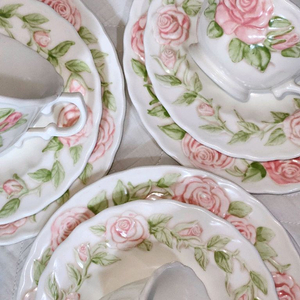 멧락스 버논 로즈 멧록스 찻잔 트리오 빈티지 그릇 빈티지 티컵 세트 플레이트 접시 이미지