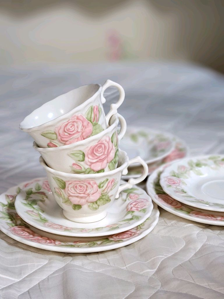 멧락스 버논 로즈 멧록스 찻잔 트리오 빈티지 그릇 빈티지 티컵 세트 플레이트 접시 이미지