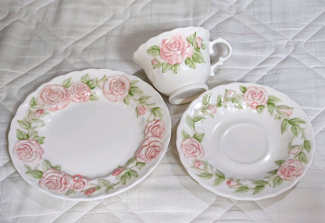 멧락스 버논 로즈 멧록스 찻잔 트리오 빈티지 그릇 빈티지 티컵 세트 플레이트 접시 이미지