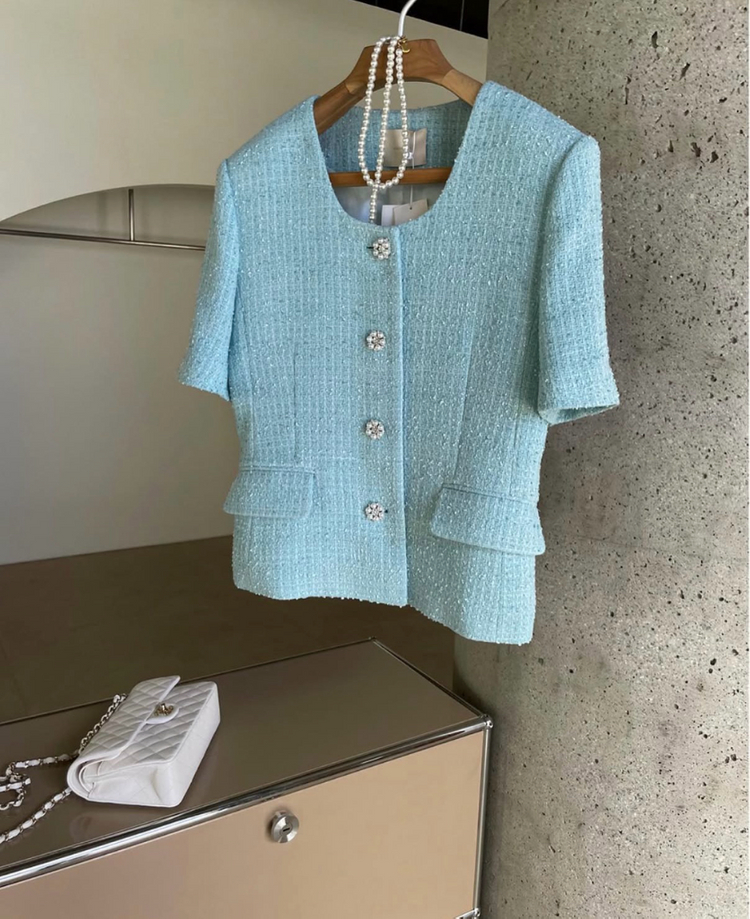 새상품 최종가격) 라밤바룸 버젤주얼리재킷 민트 반팔트위드자켓 오르 드주이 오뮤 매니모어몽 쎄모먼 11am 마이아이코 이미지