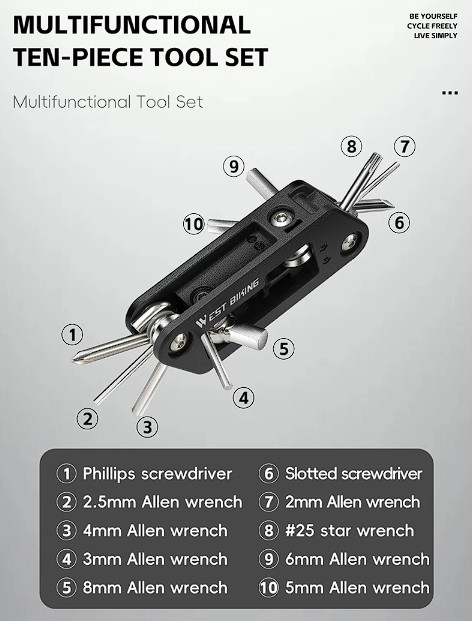 (새상품)자전거 공구 10 in 1 휴대용 육각렌치 미니벨로 로드 픽시 이미지