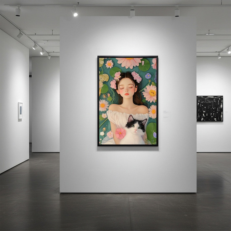 꽃과 잠 그리고 너 그림 액자 팝아트 인테리어소품 소녀그림 고양이그림 예쁜 감성 거실 아트포스터 대형 액자 캔버스 이미지