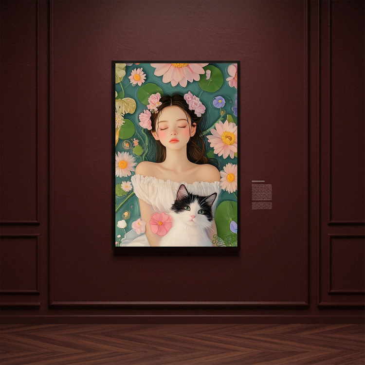 꽃과 잠 그리고 너 그림 액자 팝아트 인테리어소품 소녀그림 고양이그림 예쁜 감성 거실 아트포스터 대형 액자 캔버스 이미지