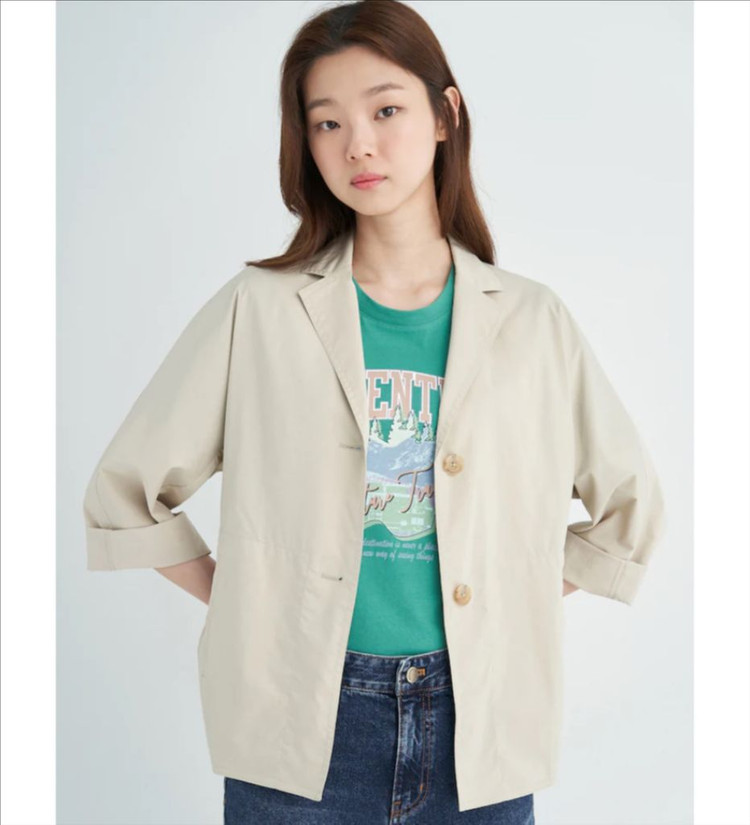 22년 빈폴레이디스 바스락 셔츠형 자켓 베이지 코튼 나일론 경량 바람막이 간절기 점퍼 이미지