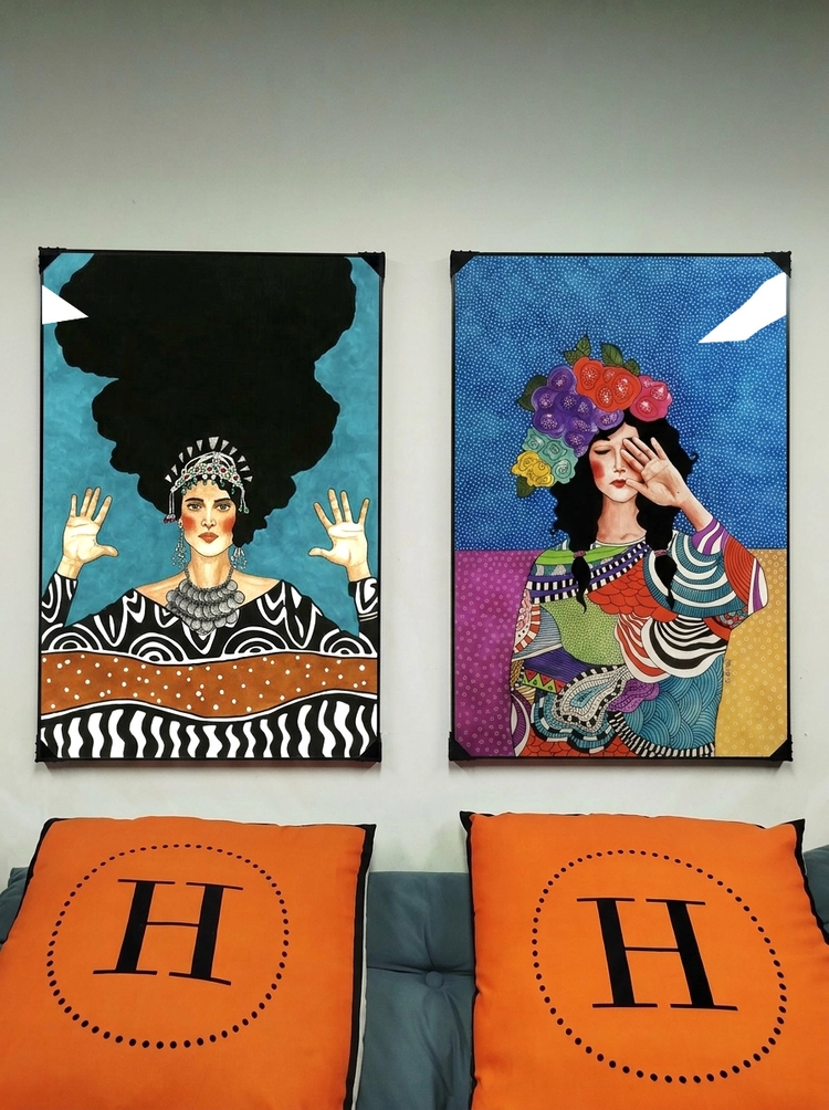 그림 액자 팝아트 인테리어소품 여인그림 인물액자 거실 포인트 대형 아트포스터 감각적인 디자인 벽걸이 장식용 세트 2 이미지